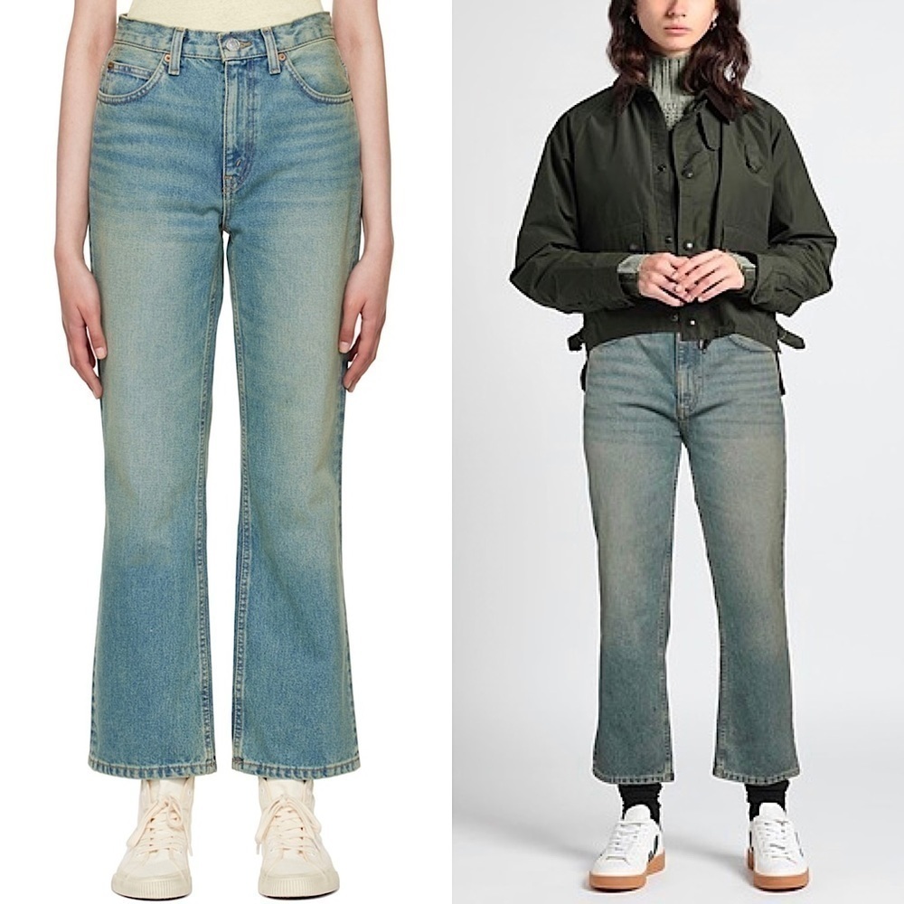 NWT RE/DONE 70s High Waist Distressed‎ Denim Loose Flare Leg Ankle Crop Jeans 26